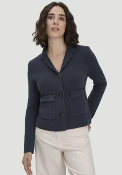 hessnatur Strick Blazer Regular aus Bio-Baumwolle mit Merinowolle von marine Online
