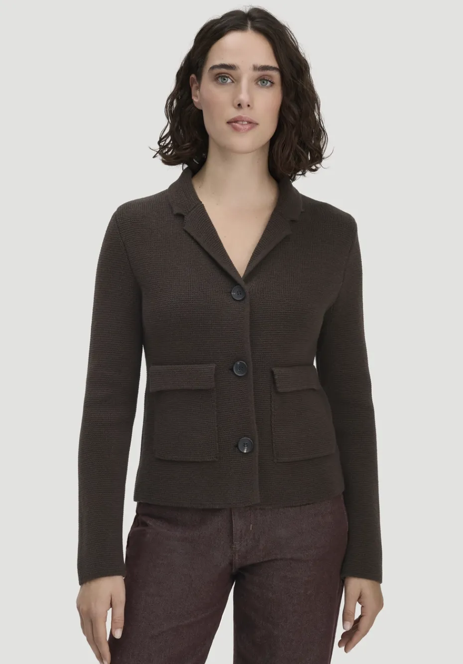 hessnatur Strick Blazer Regular aus Bio-Baumwolle mit Merinowolle von kakao braun Clearance