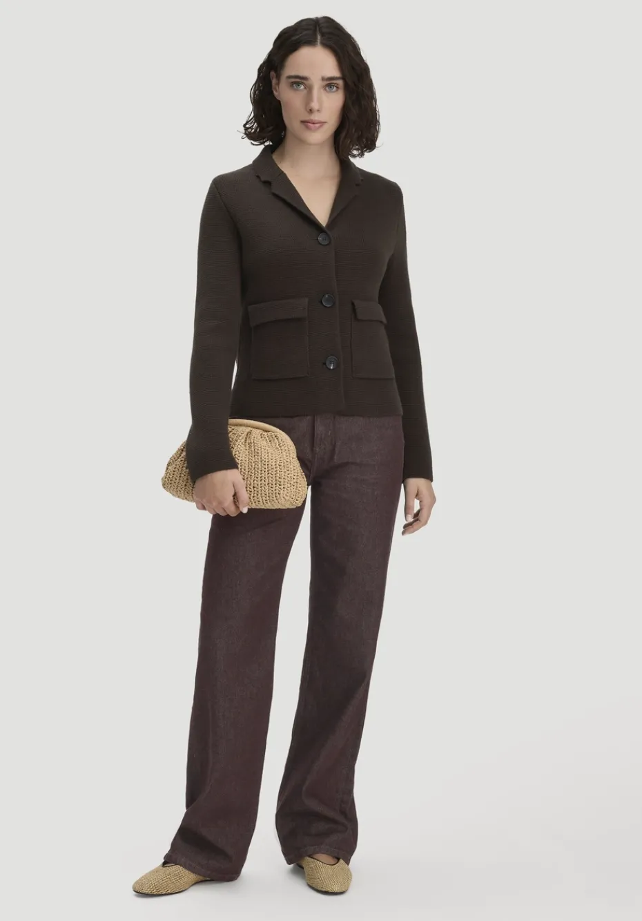 hessnatur Strick Blazer Regular aus Bio-Baumwolle mit Merinowolle von kakao braun Clearance