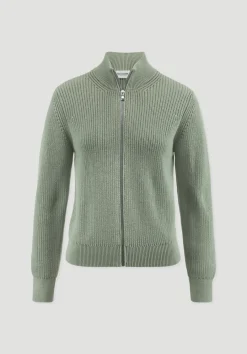 hessnatur Strick Jacke Regular aus reiner Bio-Baumwolle von mattgrün Sale
