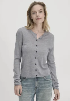 hessnatur Strick Jacke Regular aus reiner Bio-Merinowolle von hellgrau Outlet