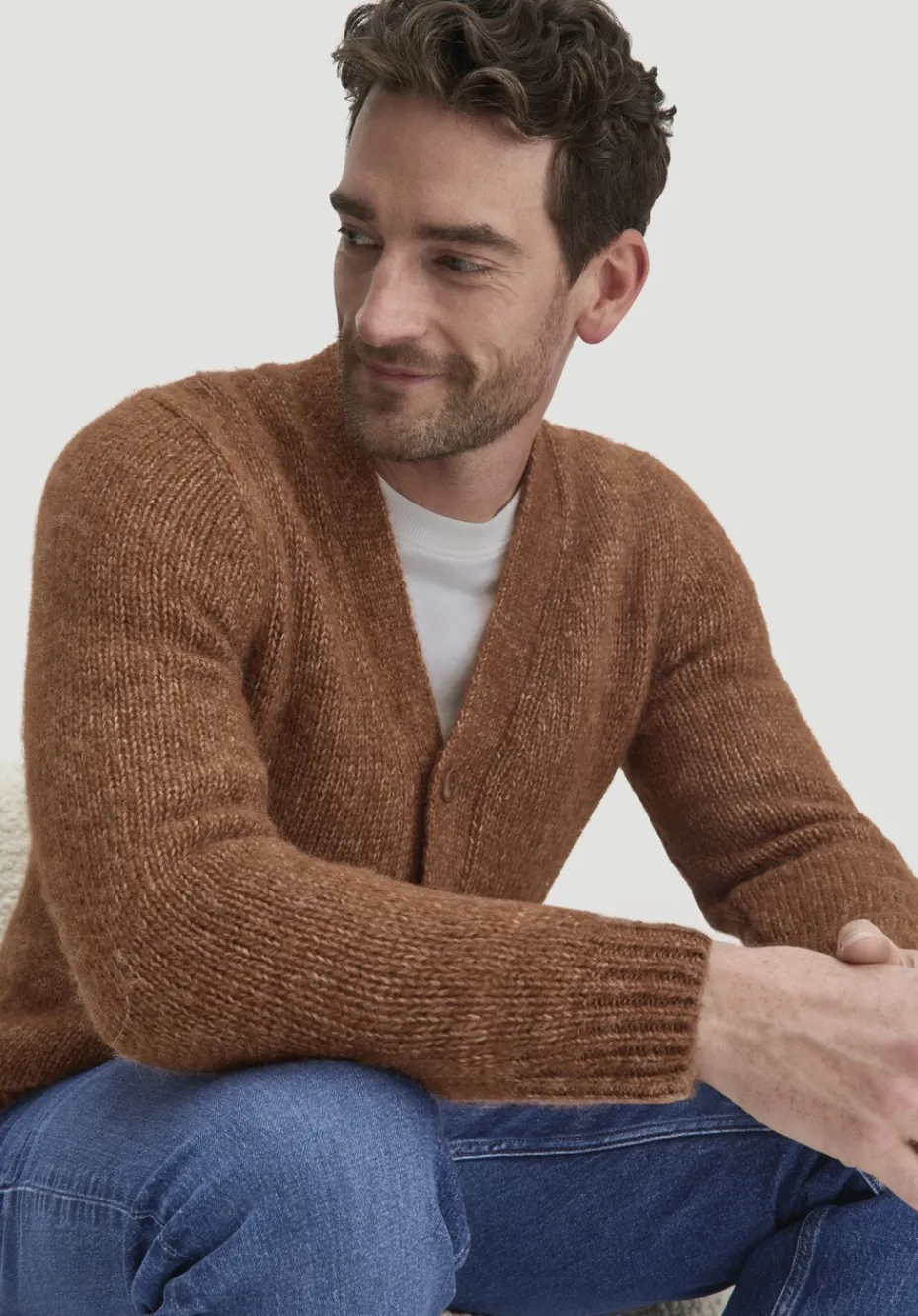 hessnatur Strick Jacke Relaxed aus Alpaka mit Bio-Baumwolle von cognac Sale