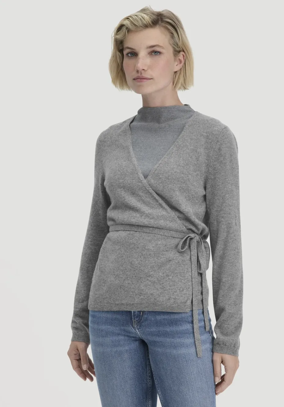 hessnatur Strick Jacke Relaxed aus Bio-Merinowolle mit Cashmere von grau New