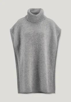 hessnatur Strick Poncho Pullover Oversize BETTER RECYCLING aus reiner Bio-Merinowolle von hellgrau Hot