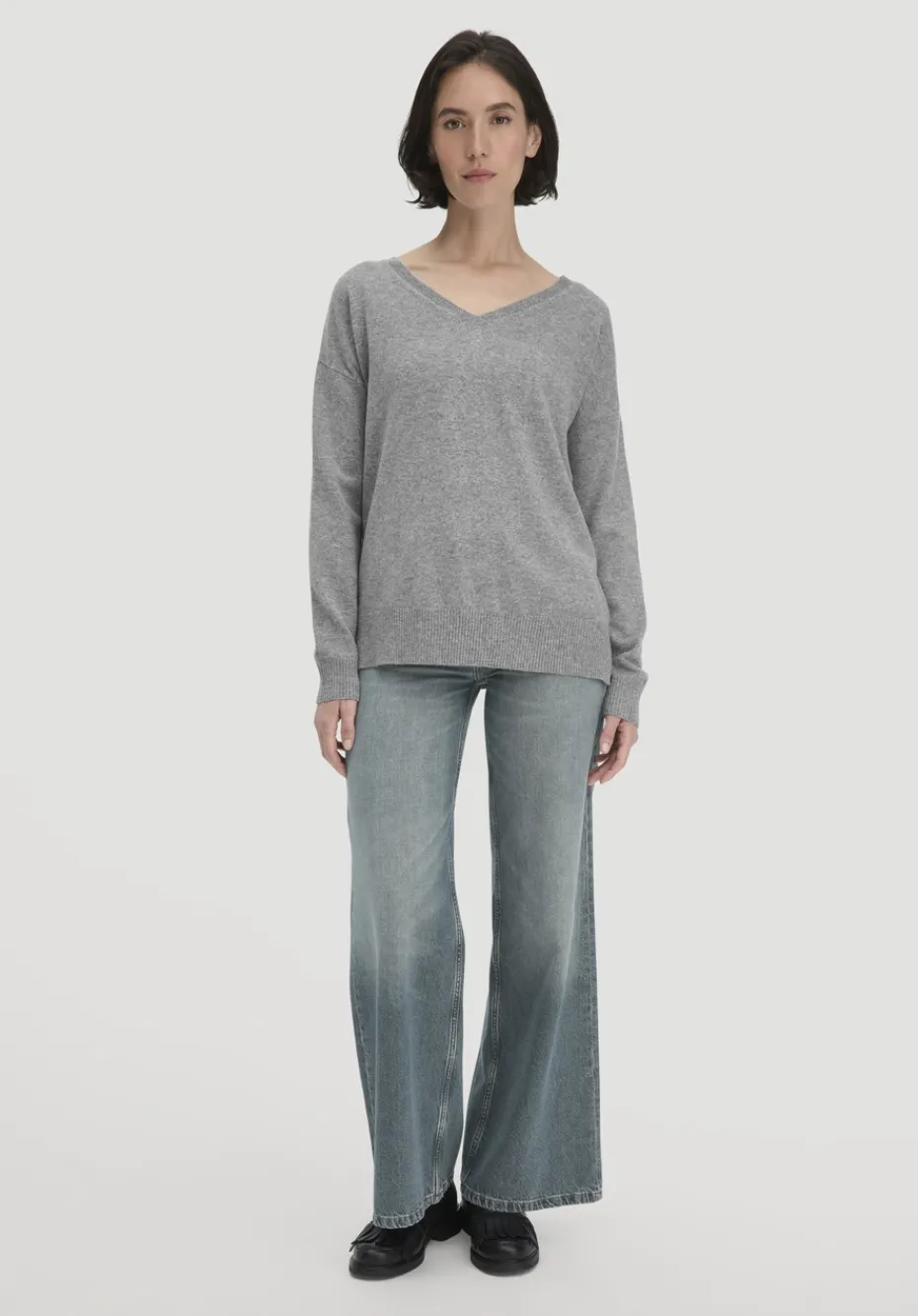hessnatur Strick Pullover Oversized aus Bio-Merinowolle mit Cashmere von grau Outlet
