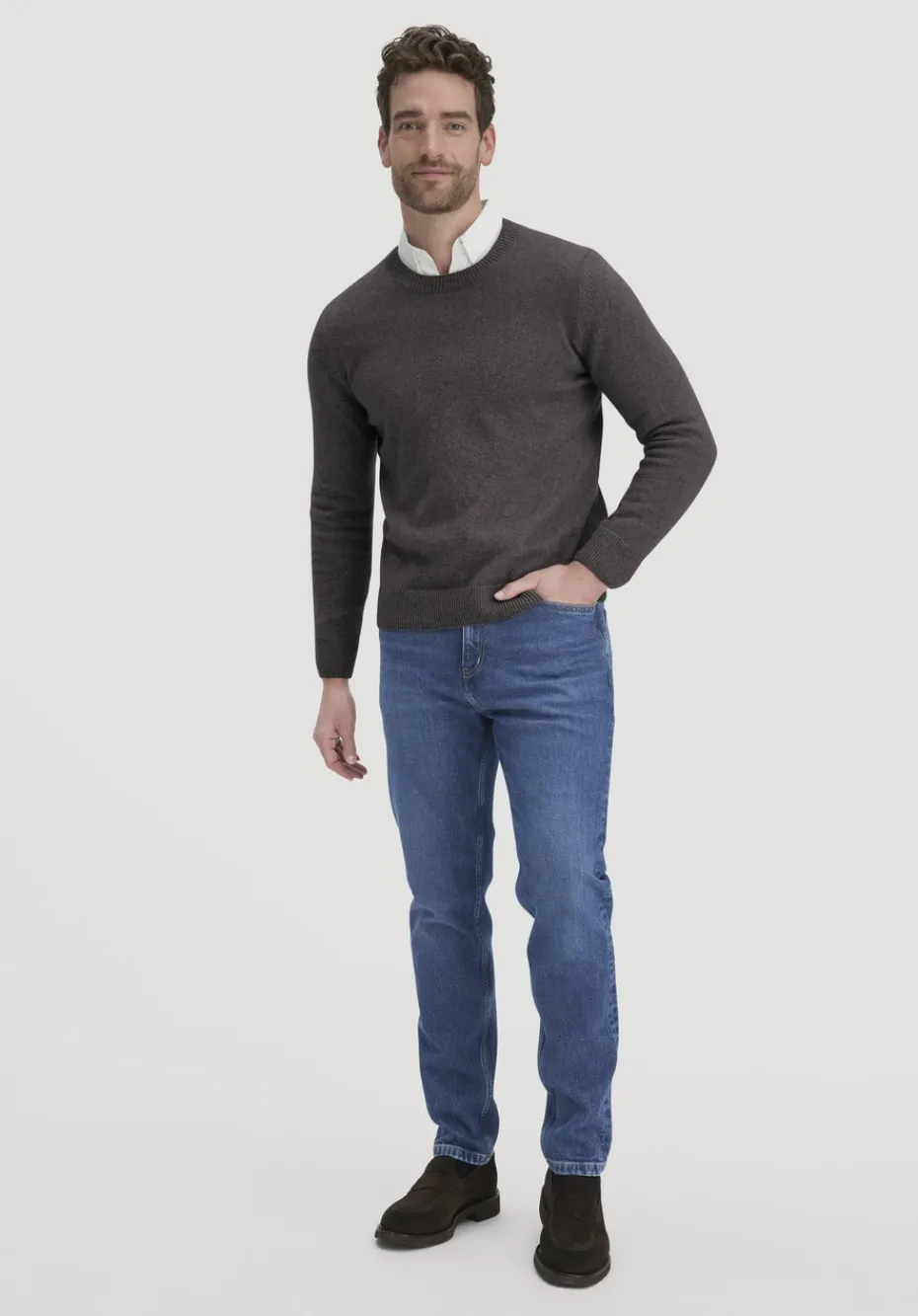 hessnatur Strick Pullover Regular aus Bio-Merinowolle mit Bio-Baumwolle von kaffeebraun New
