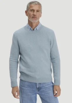 hessnatur Strick Pullover Regular aus Bio-Merinowolle mit Bio-Baumwolle von helles jeansblau Sale