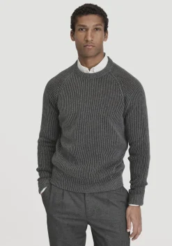 hessnatur Strick Pullover Regular aus Bio-Baumwolle mit Bio-Merinowolle von dunkelgrau Sale