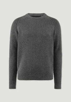 hessnatur Strick Pullover Regular aus Bio-Baumwolle mit Bio-Merinowolle von dunkelgrau Sale