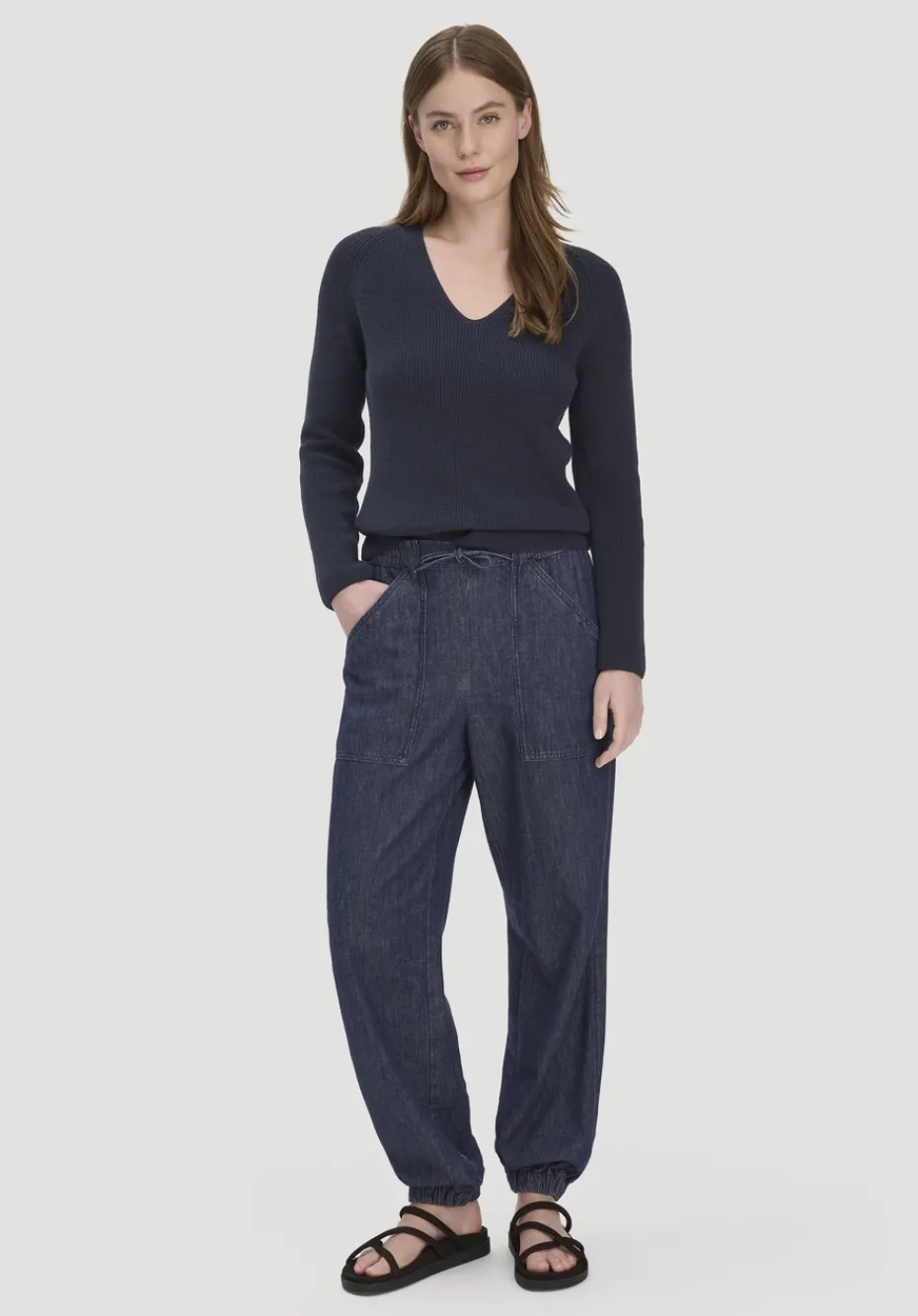 hessnatur Strick Pullover Regular aus reiner Bio-Baumwolle von marine Sale