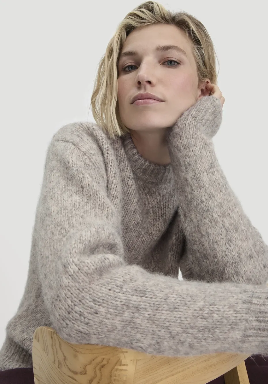 hessnatur Strick Pullover Relaxed aus Alpaka mit Bio-Baumwolle von naturgrau Clearance