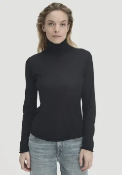 hessnatur Strick Rollkragen Pullover Slim aus reiner Bio-Merinowolle von schwarz Outlet
