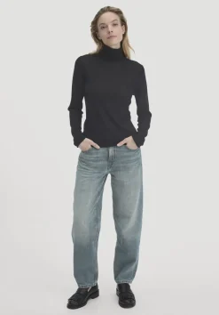 hessnatur Strick Rollkragen Pullover Slim aus reiner Bio-Merinowolle von schwarz Outlet