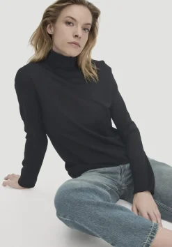 hessnatur Strick Rollkragen Pullover Slim aus reiner Bio-Merinowolle von schwarz Outlet
