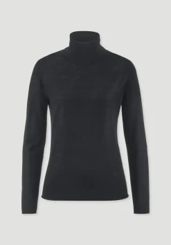 hessnatur Strick Rollkragen Pullover Slim aus reiner Bio-Merinowolle von schwarz Outlet