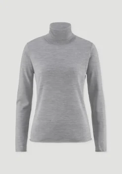 hessnatur Strick Rollkragen Pullover Slim aus reiner Bio-Merinowolle von hellgrau Outlet