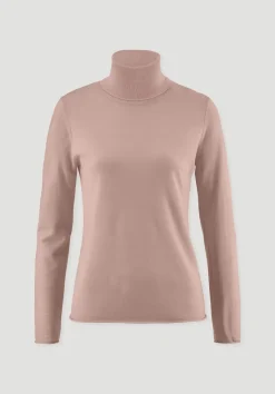 hessnatur Strick Rollkragen Pullover Slim aus reiner Bio-Merinowolle von rosé New