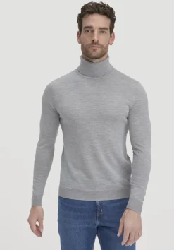 hessnatur Strick Rollkragen Pullover Regular aus reiner Bio-Merinowolle von hellgrau Hot