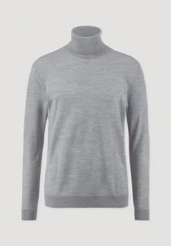 hessnatur Strick Rollkragen Pullover Regular aus reiner Bio-Merinowolle von hellgrau Hot