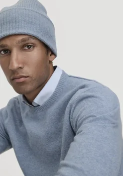 hessnatur Strickmütze aus Bio-Merinowolle mit Cashmere von helles jeansblau Clearance