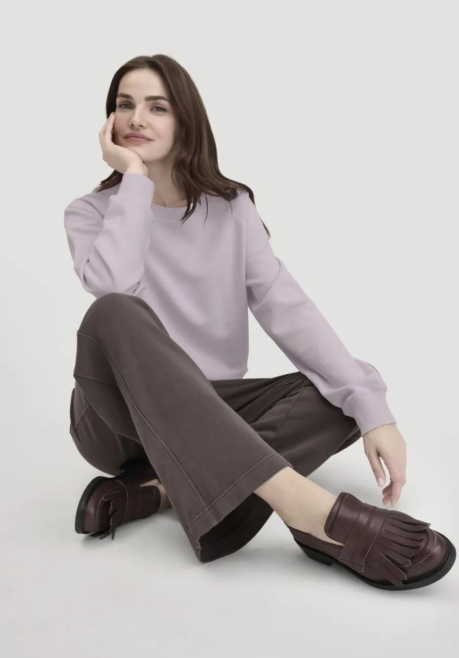 hessnatur Sweat Hose Wide Leg Relaxed aus reiner Bio-Baumwolle von dunkles mauve
