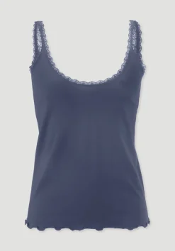 hessnatur Tanktop COTTON FEEL LACE aus Bio-Baumwolle von indigo blau Hot