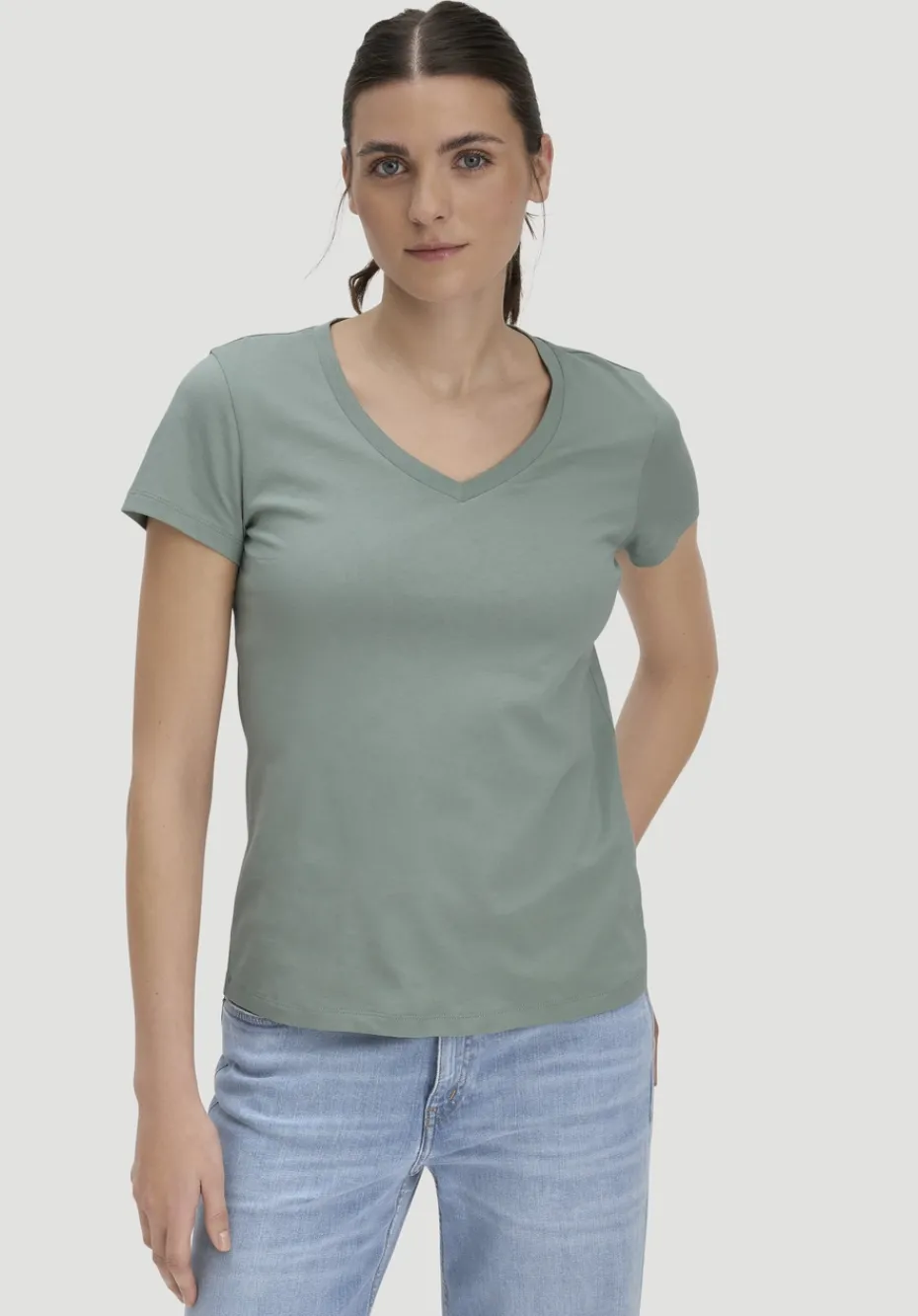 hessnatur T-Shirt Regular aus Regenerative Organic Cotton (ROC) von mattgrün Sale