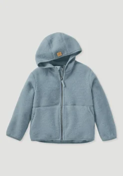hessnatur Wollfleece Jacke aus reiner Bio-Merinowolle von gletscherblau New