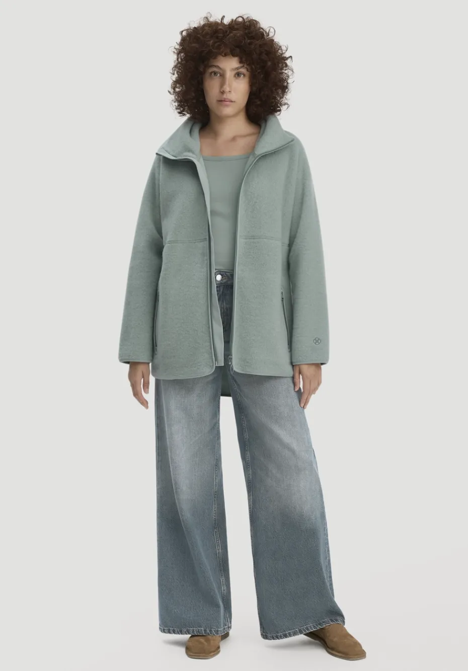hessnatur Wollfleece Jacke Oversized aus reiner Bio-Merinowolle von mattgrün New