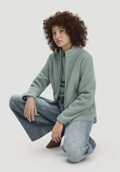 hessnatur Wollfleece Jacke Regular aus reiner Bio-Merinowolle von mattgrün New