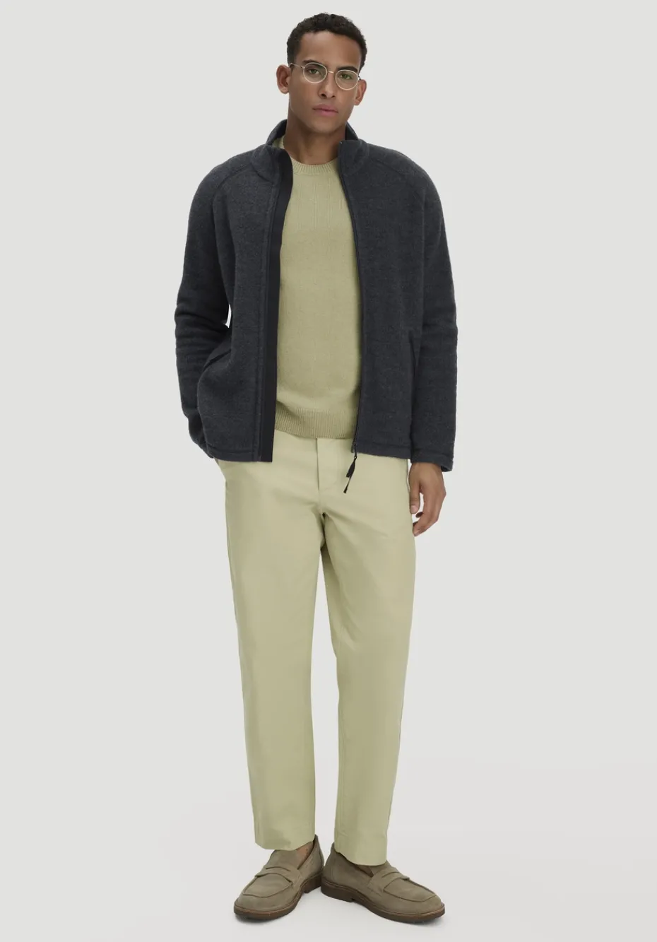 hessnatur Wollfleece Jacke Regular aus reiner Bio-Merinowolle von anthrazit Online