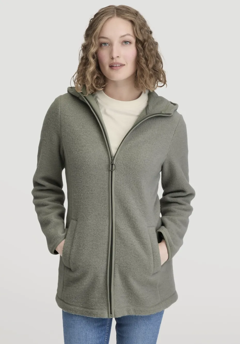 hessnatur Wollfleece Kapuzen-Jacke Regular aus Bio-Merinowolle und Bio-Baumwolle von seegras New
