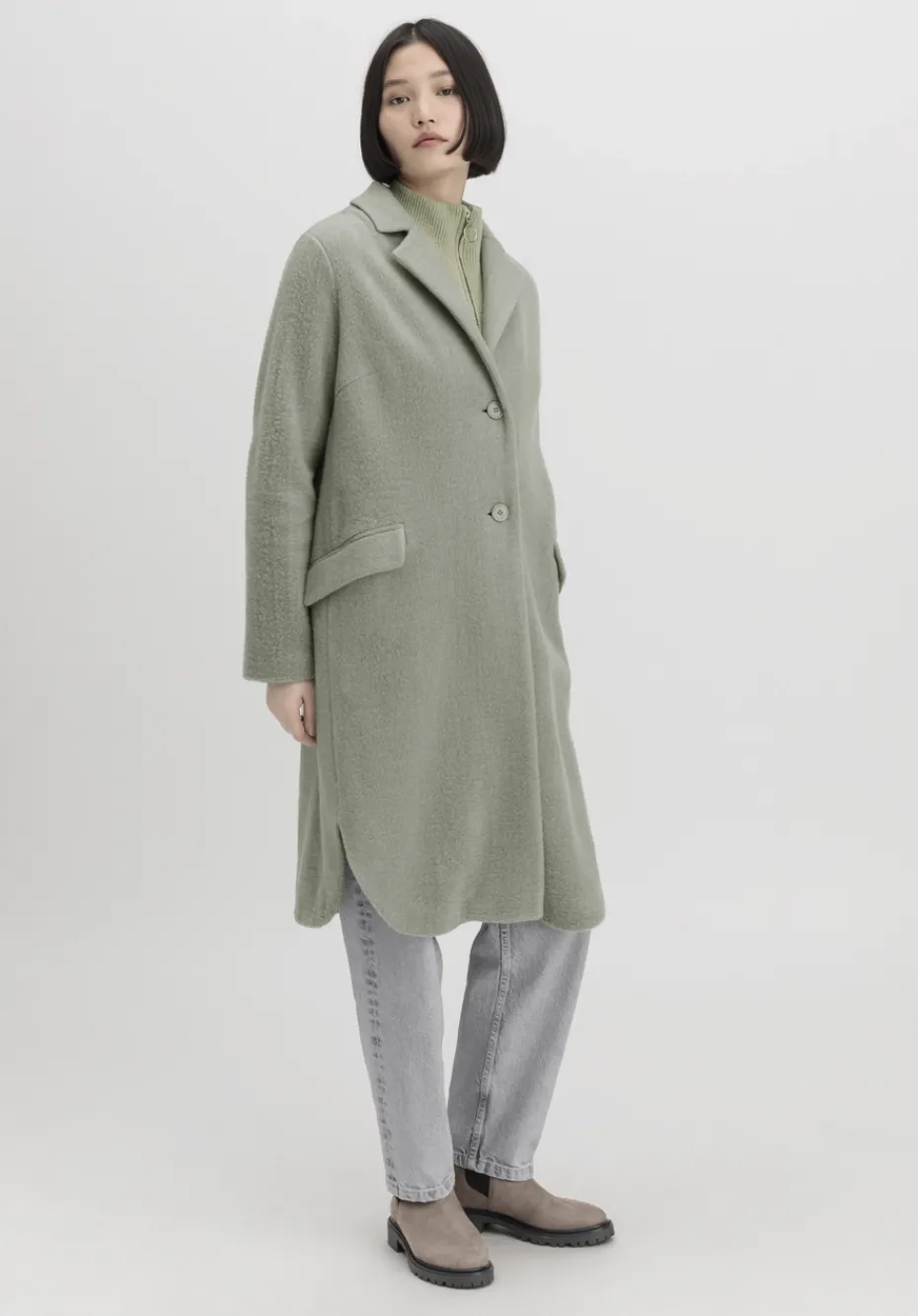 hessnatur Wollfleece Mantel Regular aus Bio-Merinowolle mit Bio-Baumwolle von seegras Sale