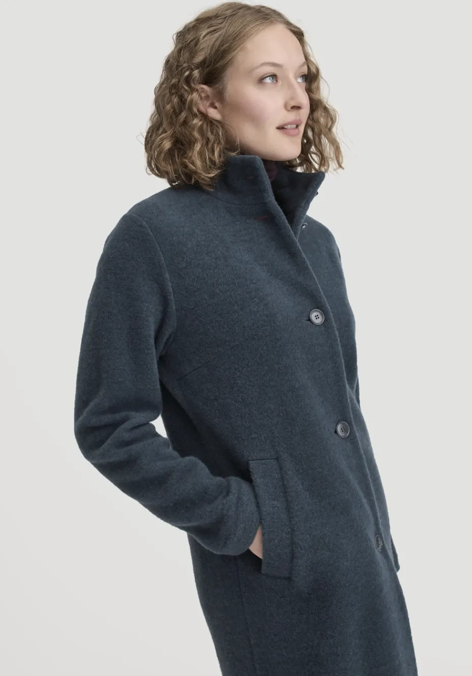hessnatur Wollfleece Mantel Regular aus reiner Bio-Merinowolle von dunkles petrol Sale