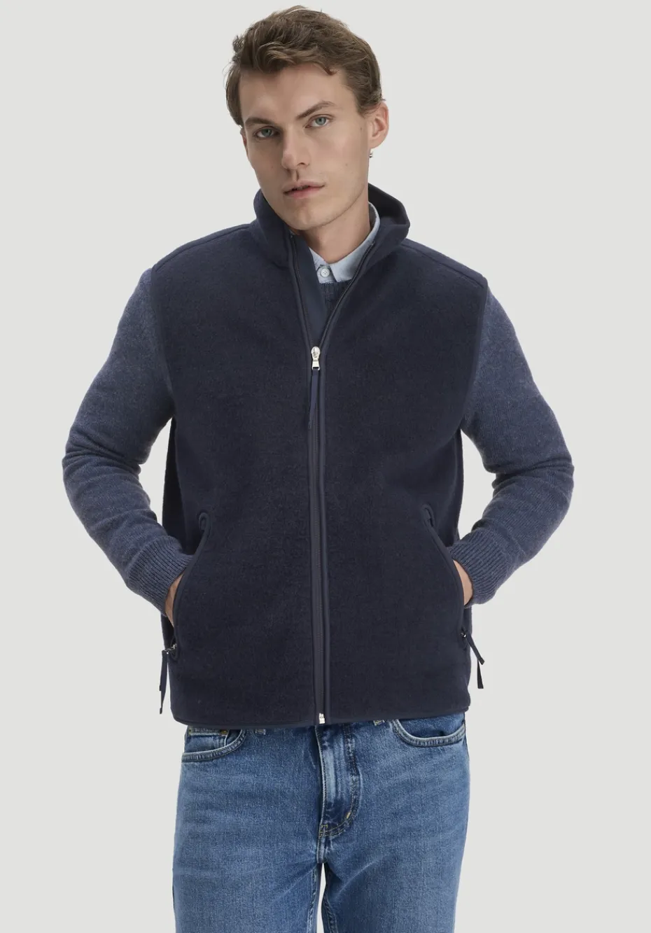 hessnatur Wollfleece Weste Regular aus reiner Bio-Merinowolle von marine New