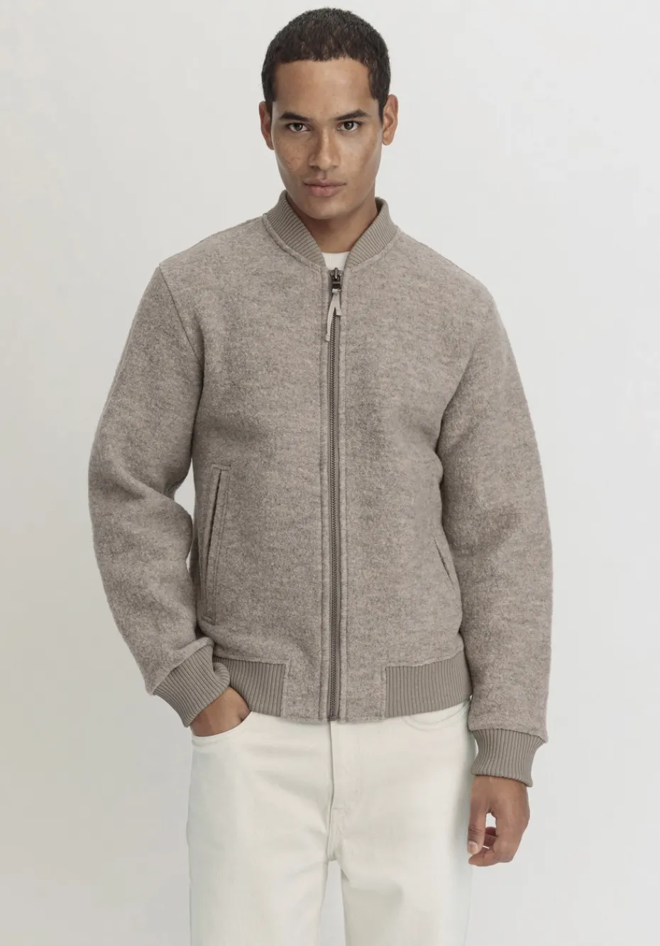 hessnatur Wollwalk Jacke Relaxed aus reiner Bio-Merinowolle von greige Sale