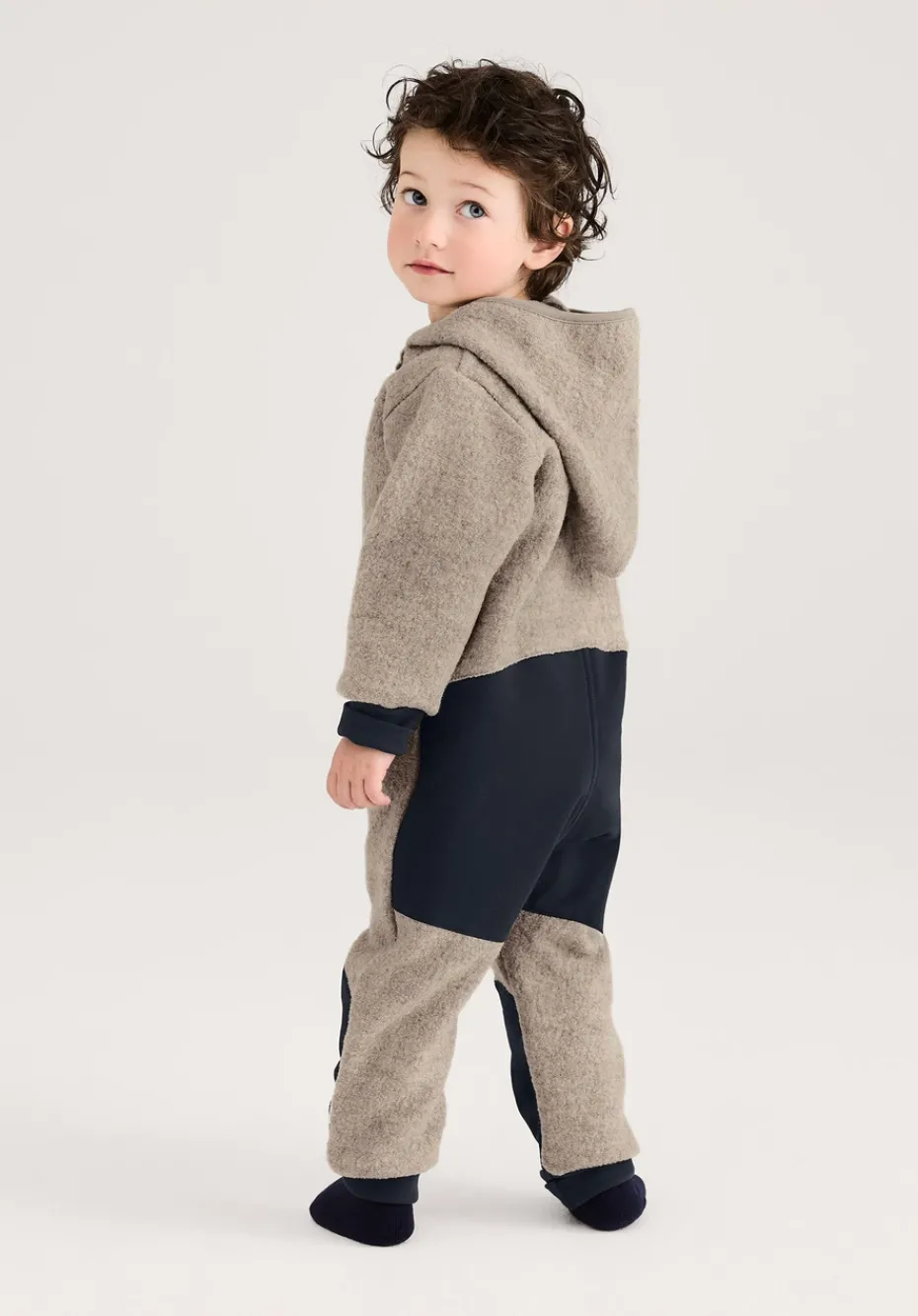 hessnatur Wollwalk Overall aus Bio-Merinowolle mit Softshell von greige Clearance
